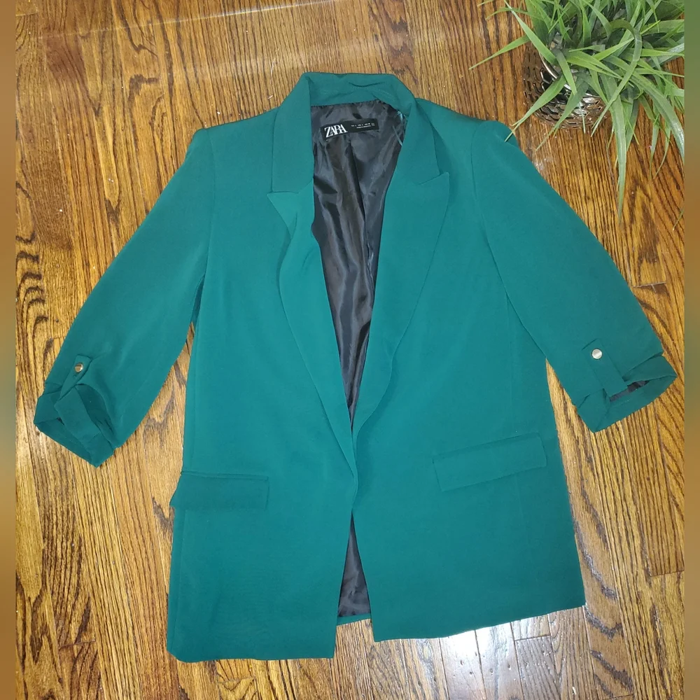 Zara Women's Green Blazer 3/4 Sleeve Size L - Picture 6 of 11